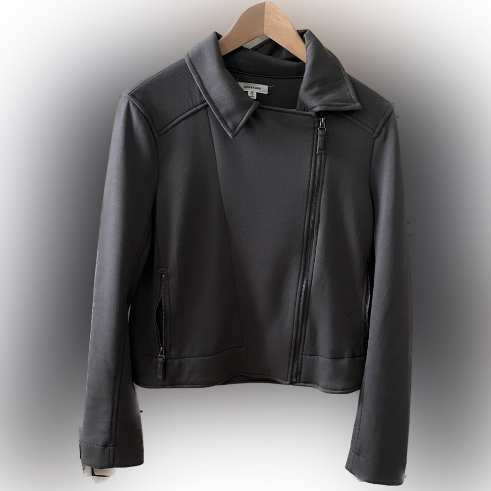 Max Studio Olive Knit Moto Jacket